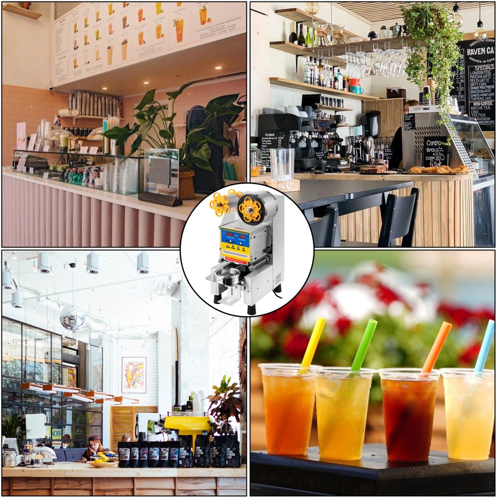 VEVOR Automatic Cup Sealing Machine 90/95 mm Cup Diameter Boba Cup Sealer 450W Bubble Tea Cup Sealer Machine 1-20 cm Cup Height Boba Tea Cup Sealing Machine 400-600cup/h Bubble Tea Sealing Machine
