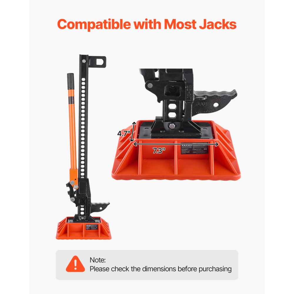 VEVOR High Lift Jack Base and Handle Keeper, 295 x 295 mm Off Road Jack Stand Base with 7000 Pound Capacity, Heavy-Duty Farm Jacks Support Stand for Most Jacks with 185 x 120 mm Base, Red