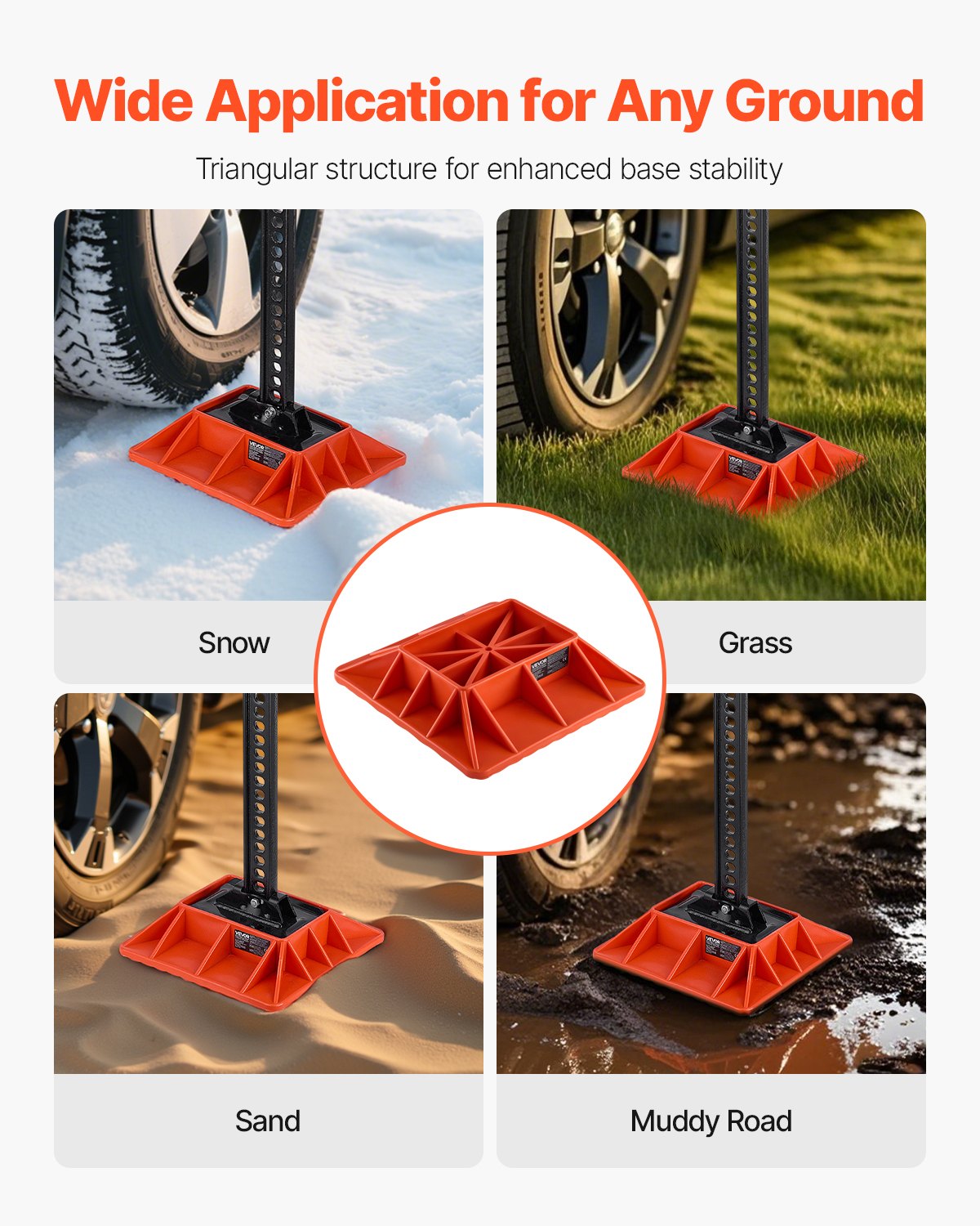 VEVOR High Lift Jack Base and Handle Keeper, 295 x 295 mm Off Road Jack Stand Base with 7000 Pound Capacity, Heavy-Duty Farm Jacks Support Stand for Most Jacks with 185 x 120 mm Base, Red