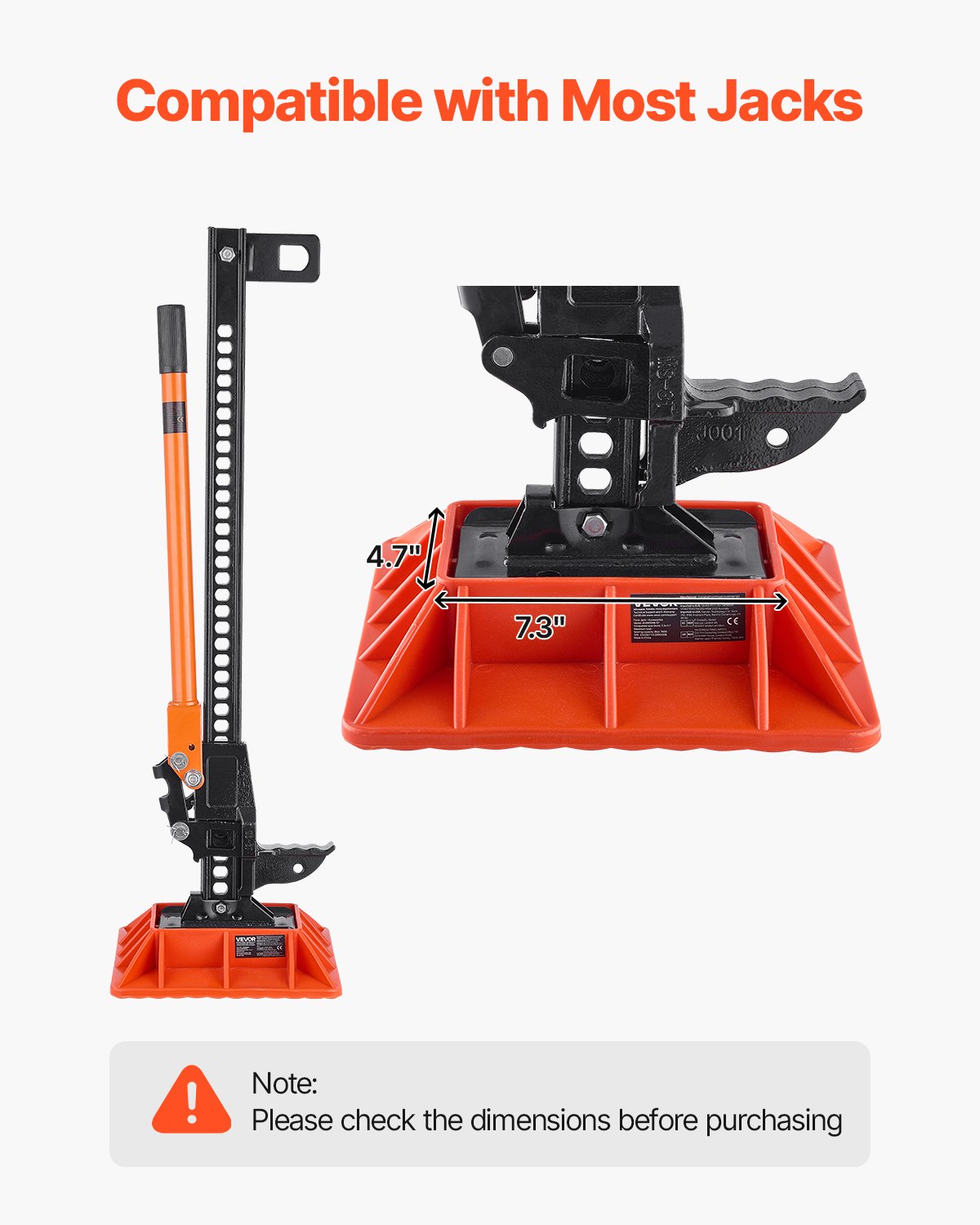 VEVOR High Lift Jack Base and Handle Keeper, 295 x 295 mm Off Road Jack Stand Base with 7000 Pound Capacity, Heavy-Duty Farm Jacks Support Stand for Most Jacks with 185 x 120 mm Base, Red