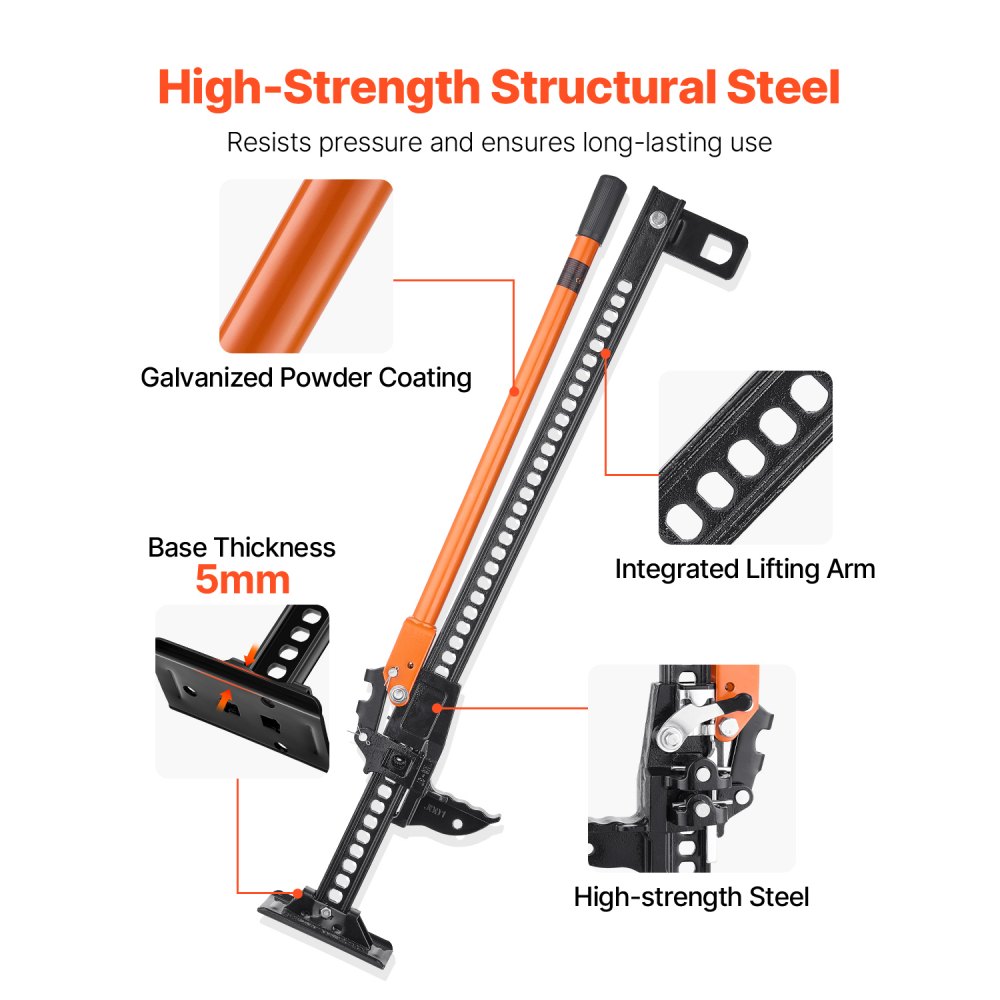VEVOR Farm Jack, 107.5 cm Utility High Lift Farm Jack, 3.18 Ton Capacity Ratcheting Off Road Utility Jacks, Heavy-Duty Lift Jacks with 130.1-929.6 mm Lifting Range for Tractor, Truck, SUV
