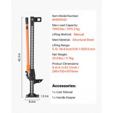 42" Off Road Farm Jack Hoist 7000 Lbs High Lift Tractor Vehicle's Winch