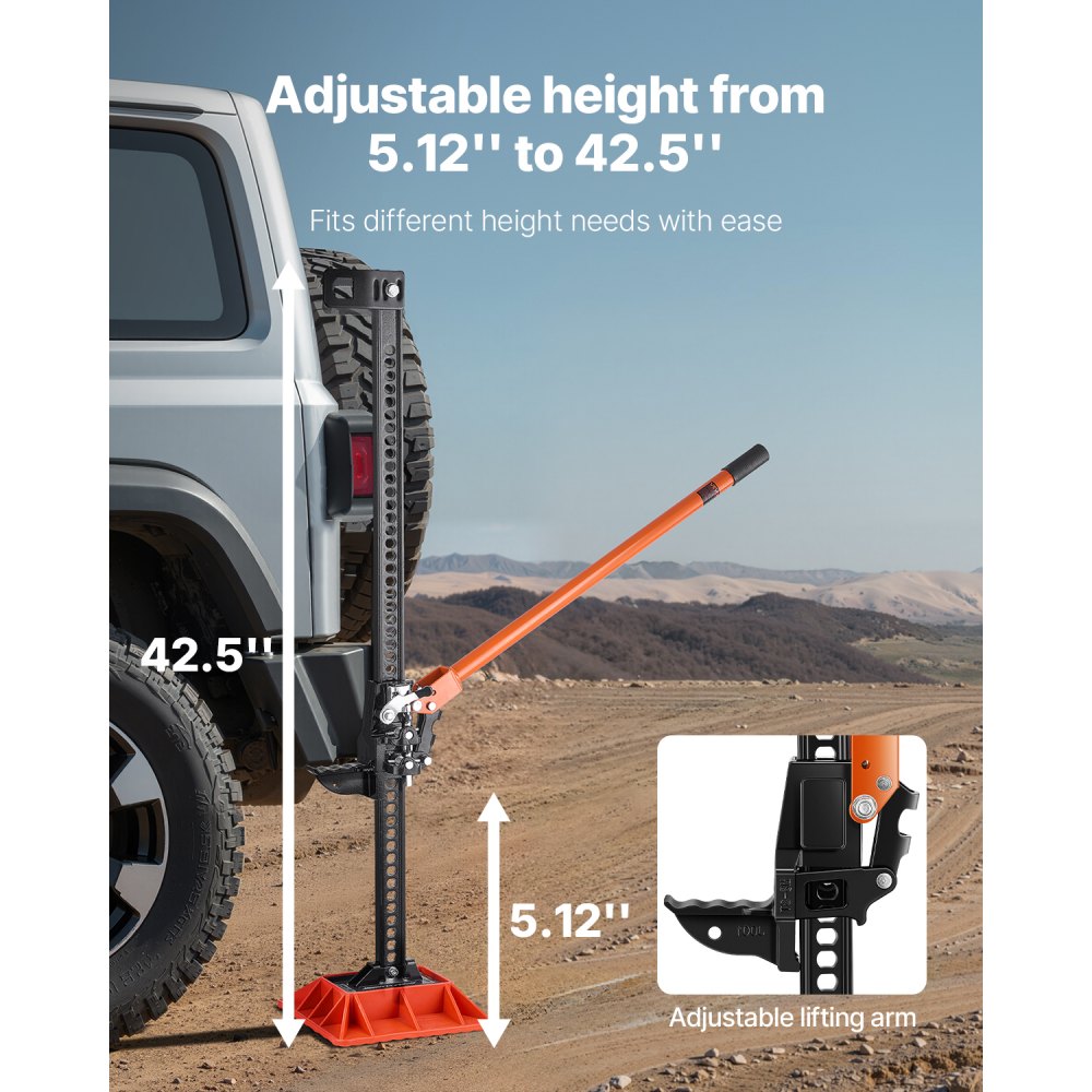 VEVOR Farm Jack with Base, 122cm Utility High Lift Farm Jack, 3.18 Ton Capacity Ratcheting Off Road Utility Jacks, Heavy-Duty Lift Jacks with 130.1-1079.5 mm Lifting Range for Tractor, Truck, SUV