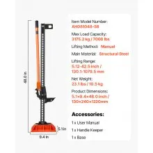 VEVOR 122cm Off Road Farm Jack Hoist with Base 3.18 T High Lift Tractor Vehicle