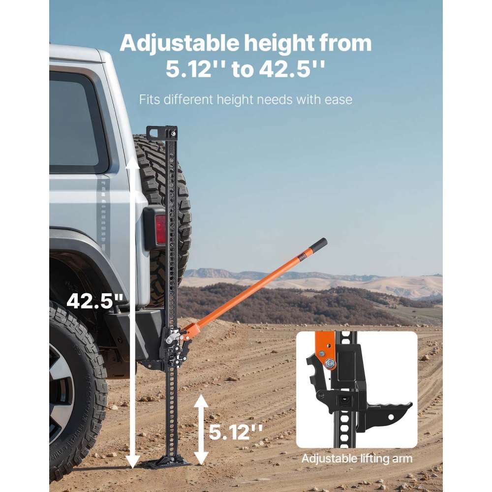 VEVOR Farm Jack, 122 cm Utility High Lift Farm Jack, 3.18 Ton Capacity Ratcheting Off Road Utility Jacks, Heavy-Duty Lift Jacks with 130.1-1079.5 mm Lifting Range for Tractor, Truck, SUV