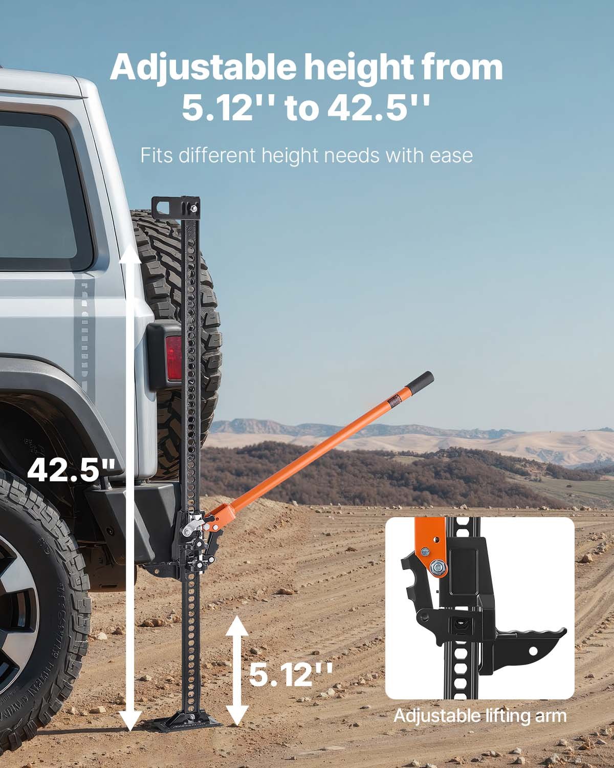 VEVOR Farm Jack, 122 cm Utility High Lift Farm Jack, 3.18 Ton Capacity Ratcheting Off Road Utility Jacks, Heavy-Duty Lift Jacks with 130.1-1079.5 mm Lifting Range for Tractor, Truck, SUV