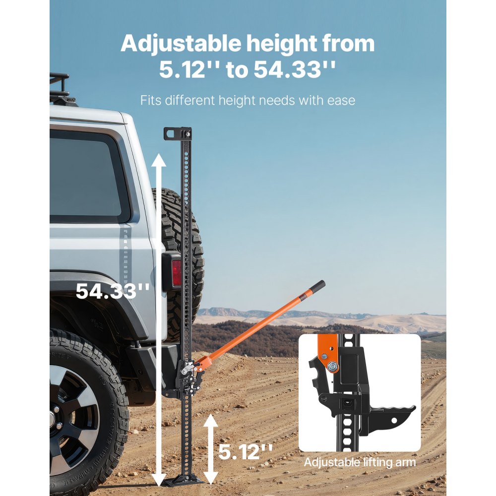 VEVOR Farm Jack, 152.5 cm Utility High Lift Farm Jack, 3.18 Ton Capacity Ratcheting Off Road Utility Jacks, Heavy-Duty Lift Jacks with 130.1-1380 mm Lifting Range for Tractor, Truck, SUV