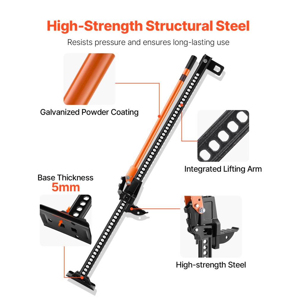VEVOR Farm Jack, 152.5 cm Utility High Lift Farm Jack, 3.18 Ton Capacity Ratcheting Off Road Utility Jacks, Heavy-Duty Lift Jacks with 130.1-1380 mm Lifting Range for Tractor, Truck, SUV