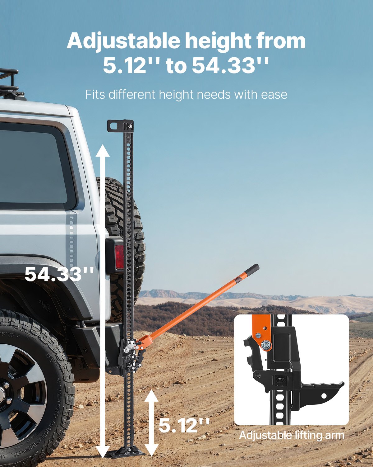 VEVOR Farm Jack, 152.5 cm Utility High Lift Farm Jack, 3.18 Ton Capacity Ratcheting Off Road Utility Jacks, Heavy-Duty Lift Jacks with 130.1-1380 mm Lifting Range for Tractor, Truck, SUV