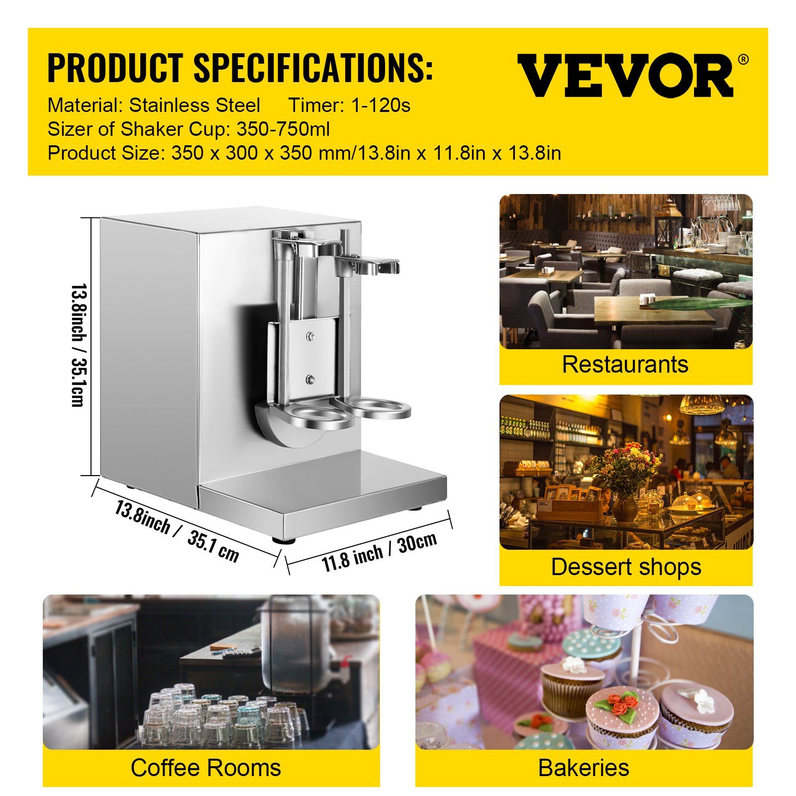 VEVOR Milk Tea Shaker Double Frame Milk Tea Shaking Machine 400r per Minute Stainless Steel Auto Tea Milk Making Machine for Boba Milk Tea