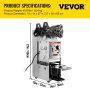 VEVOR cup sealing machine, 40.6 lbs, 27h x 15w x 14d in, silver unit with control panel.