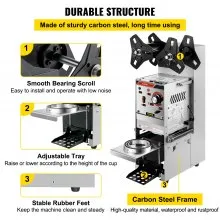 VEVOR Semi-automatic Cup Sealing Machine, 300-500 Cup/h Tea Cup Sealer Machine, Silver Boba Cup Sealer Machine, 90/95mm Cup Diameter Boba Cup Sealing Machine with Control Panel for Bubble Milk Tea