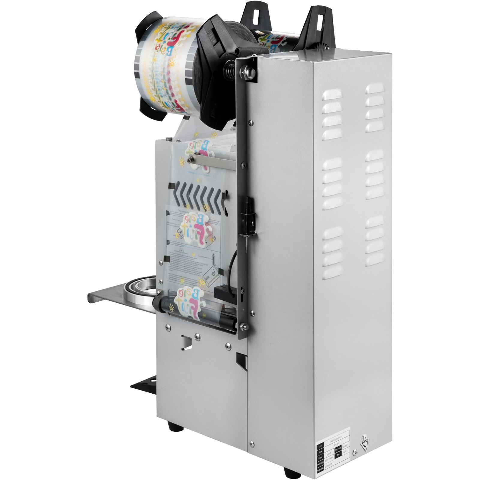 VEVOR Semi-automatic Cup Sealing Machine, 300-500 Cup/h Tea Cup Sealer Machine, Silver Boba Cup Sealer Machine, 90/95mm Cup Diameter Boba Cup Sealing Machine with Control Panel for Bubble Milk Tea