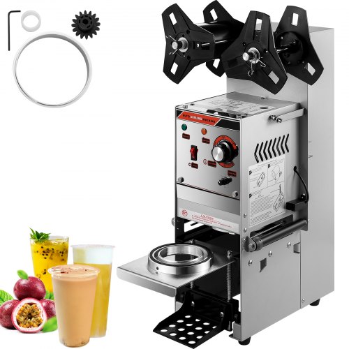 VEVOR Semi-automatic Cup Sealing Machine, 300-500 Cup/h Tea Cup Sealer Machine, Silver Boba Cup Sealer Machine, 90/95mm Cup Diameter Boba Cup Sealing Machine with Control Panel for Bubble Milk Tea