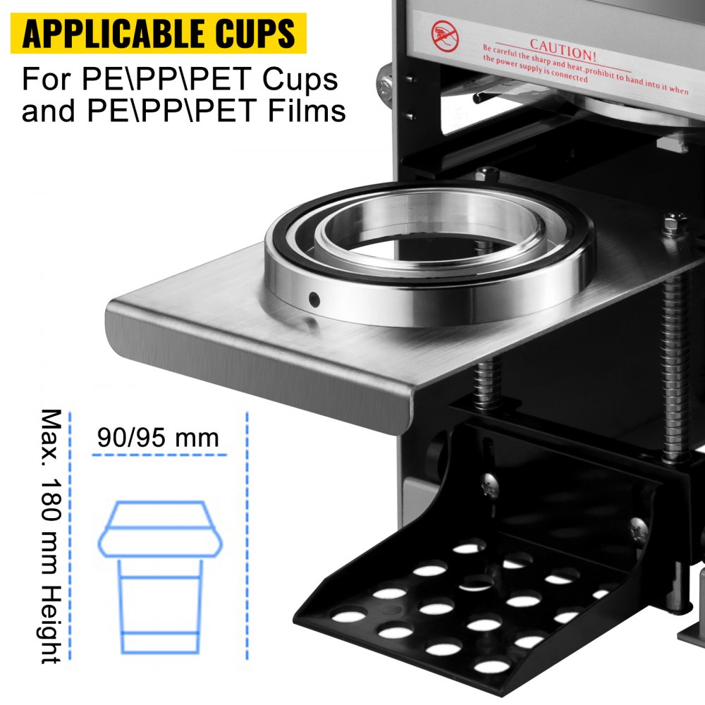 VEVOR Semi-automatic Cup Sealing Machine, 300-500 Cup/h Tea Cup Sealer Machine, Silver Boba Cup Sealer Machine, 90/95mm Cup Diameter Boba Cup Sealing Machine with Control Panel for Bubble Milk Tea