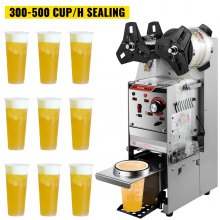 VEVOR Semi-automatic Cup Sealing Machine, 300-500 Cup/h Tea Cup Sealer Machine, Silver Boba Cup Sealer Machine, 90/95mm Cup Diameter Boba Cup Sealing Machine with Control Panel for Bubble Milk Tea