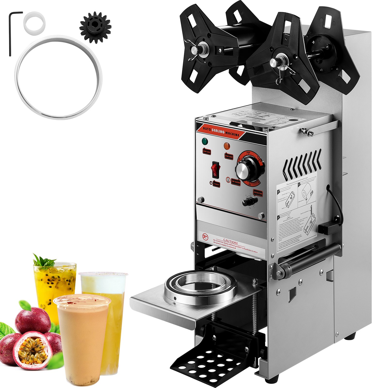 VEVOR Semi-automatic Cup Sealing Machine, 300-500 Cup/h Tea Cup Sealer Machine, Silver Boba Cup Sealer Machine, 90/95mm Cup Diameter Boba Cup Sealing Machine with Control Panel for Bubble Milk Tea