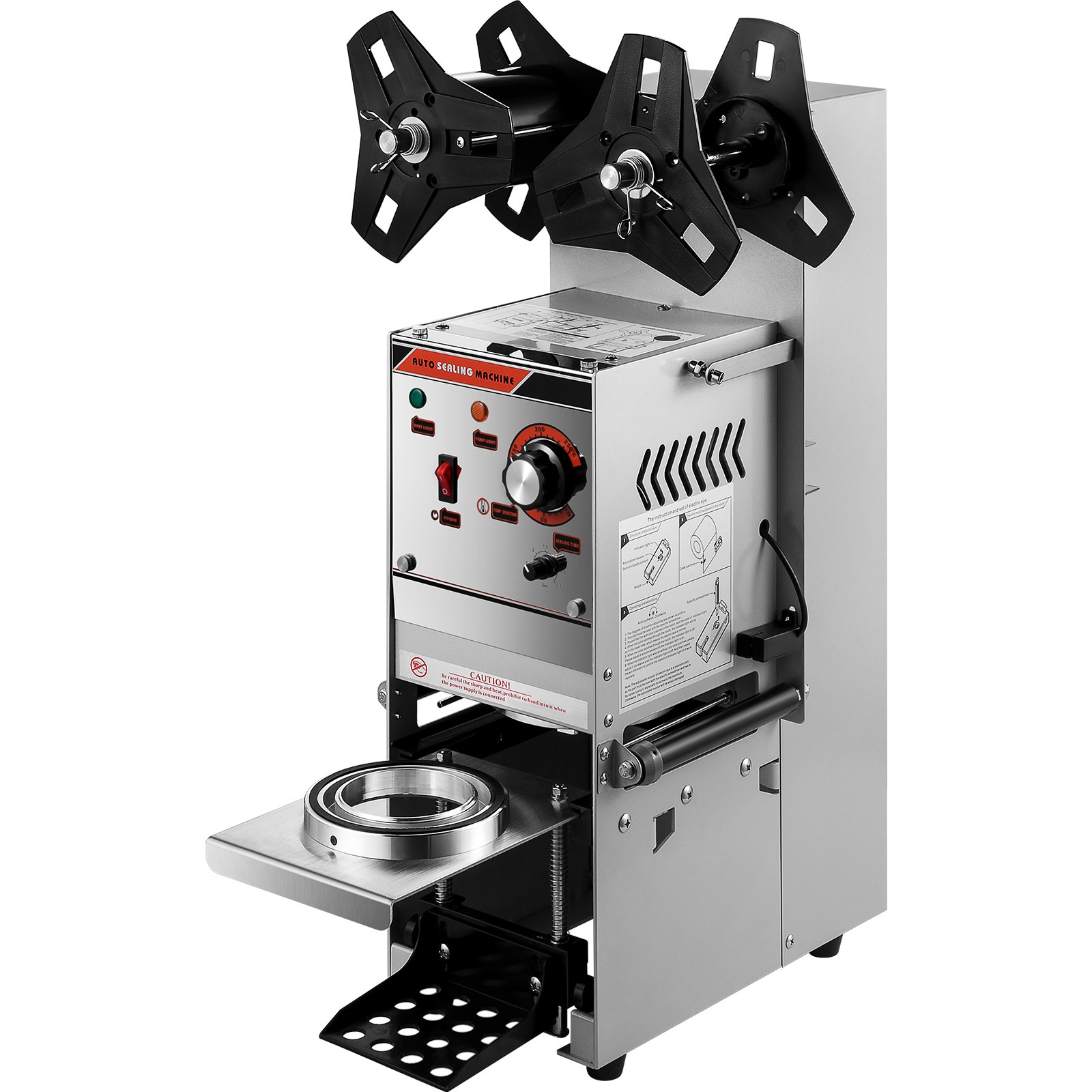 VEVOR Semi-automatic Cup Sealing Machine, 300-500 Cup/h Tea Cup Sealer Machine, Silver Boba Cup Sealer Machine, 90/95mm Cup Diameter Boba Cup Sealing Machine with Control Panel for Bubble Milk Tea