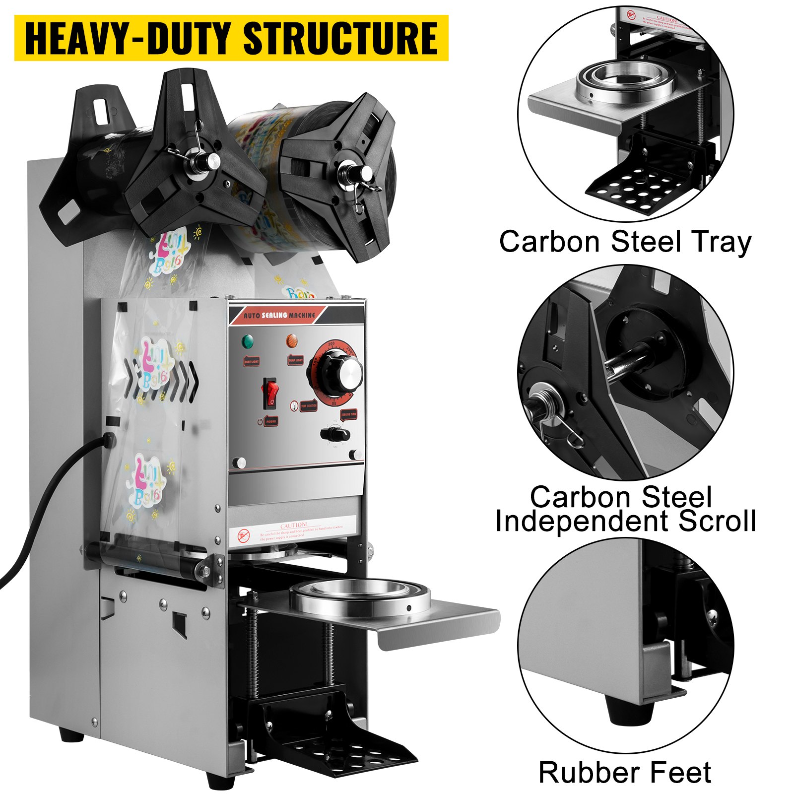 VEVOR Semi-automatic Cup Sealing Machine, 300-500 Cup/h Tea Cup Sealer Machine, Silver Boba Cup Sealer Machine, 90/95mm Cup Diameter Boba Cup Sealing Machine with Control Panel for Bubble Milk Tea