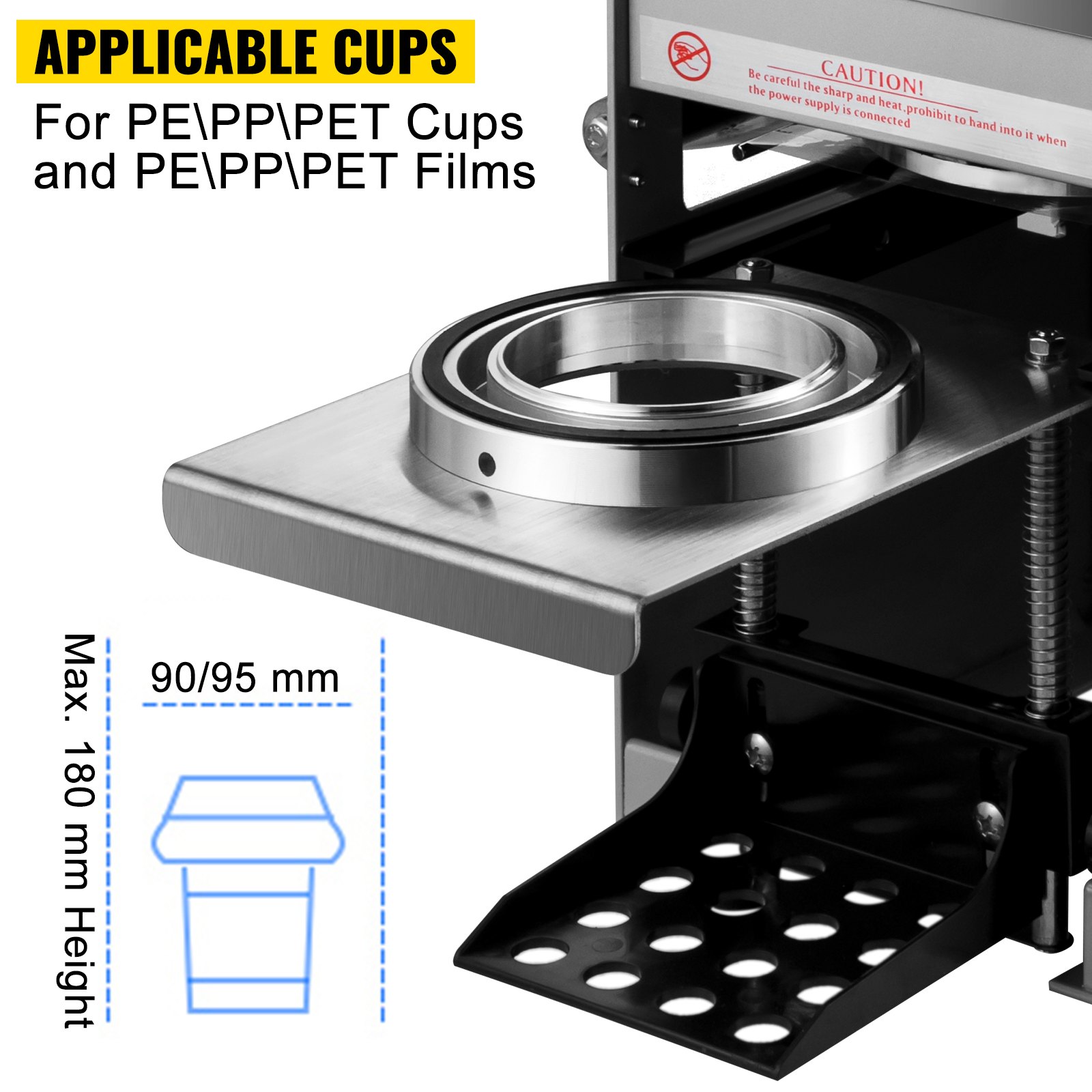 VEVOR Semi-automatic Cup Sealing Machine, 300-500 Cup/h Tea Cup Sealer Machine, Silver Boba Cup Sealer Machine, 90/95mm Cup Diameter Boba Cup Sealing Machine with Control Panel for Bubble Milk Tea