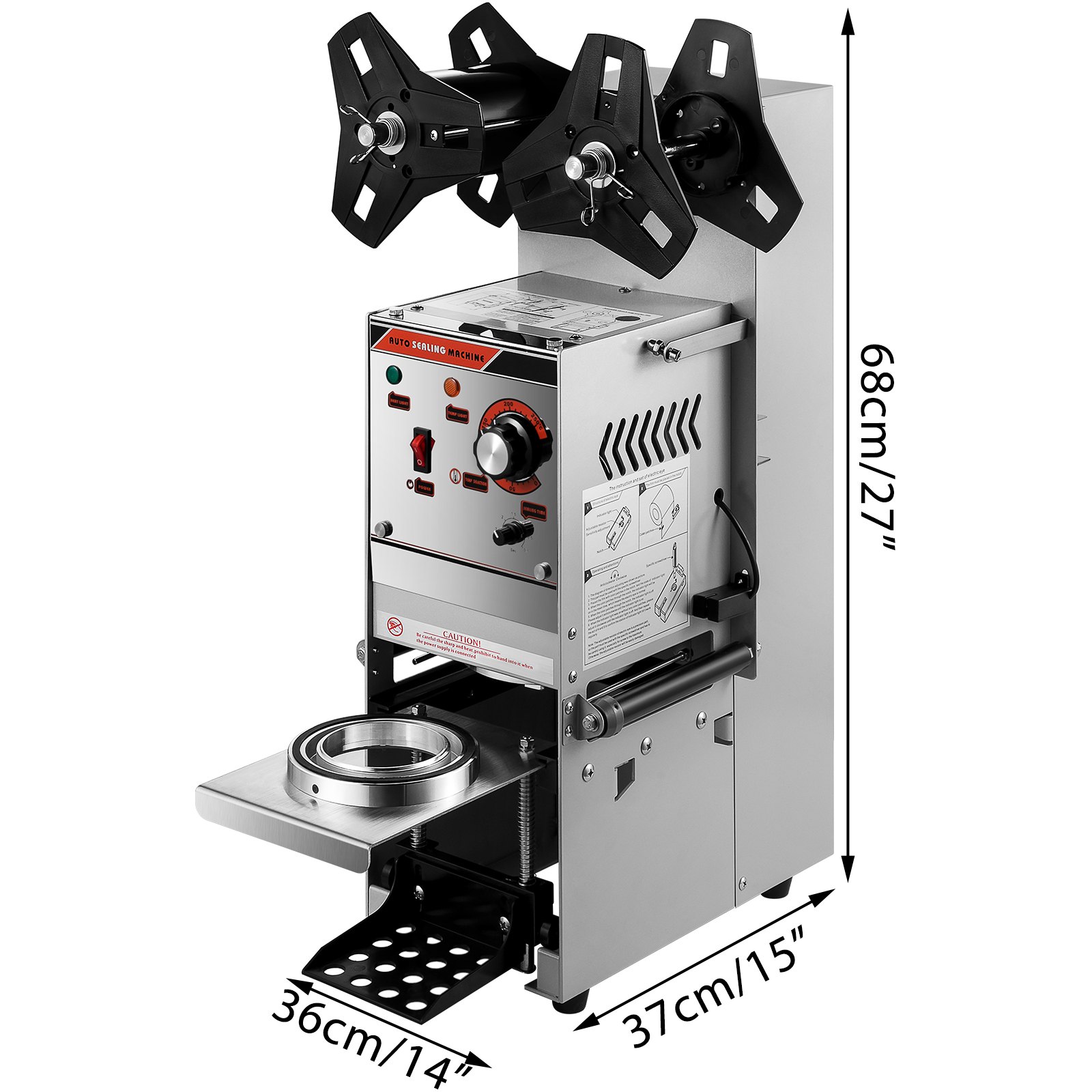 VEVOR Semi-automatic Cup Sealing Machine, 300-500 Cup/h Tea Cup Sealer Machine, Silver Boba Cup Sealer Machine, 90/95mm Cup Diameter Boba Cup Sealing Machine with Control Panel for Bubble Milk Tea