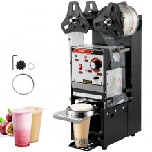VEVOR Semi-automatic Cup Sealing Machine, 300-500 Cup/h Tea Cup Sealer Machine, Black Boba Cup Sealer Machine, 90/95mm Cup Diameter Boba Cup Sealing Machine with Control Panel for Bubble Milk Tea