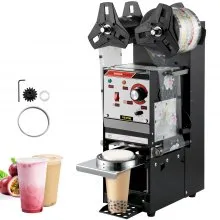 VEVOR Semi-automatic Cup Sealing Machine, 300-500 Cup/h Tea Cup Sealer Machine, Black Boba Cup Sealer Machine, 90/95mm Cup Diameter Boba Cup Sealing Machine with Control Panel for Bubble Milk Tea