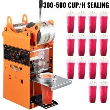 VEVOR Manual Tea Cup Sealer Machine, 300-500 Cup/h Manual Boba Tea Sealer Machine, Orange, 90/95mm Cup Diameter Cup Sealing Machine with Heating Technology for Bubble Milk Tea