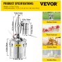 VEVOR 20L 5.3Gal Water Alcohol Distiller 304 Stainless Steel Alcohol Still Wine Making Boiler Home Kit with Thermometer for Whiskey Brandy Essential, Sliver