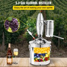 VEVOR 20L 5,28Gal vodný alkoholový destilátor 304 nerezový mesačný kotol na výrobu vína domáca súprava s teplomerom na esenciálne oleje whisky a brandy