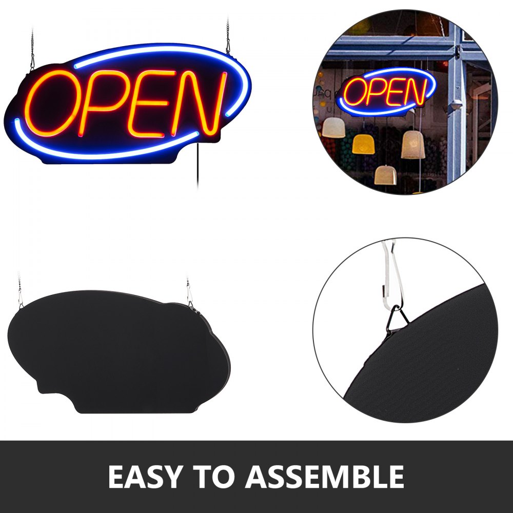 VEVOR Sign Open 24x11.8 inch Neon Open Sign 30W Led Open Sign Vertical Sign Open with 24 inch Hanging Chain and Power Adapter Bright Light for Business Outdoor