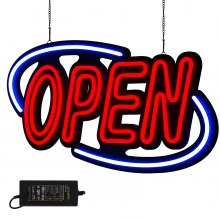VEVOR Sign Open 31.5x15.7x1.2" Neon Open Sign 30W Led Open Sign Vertical Sign Open with 24 inch Hanging Chain and Power Adapter Bright Light for Business