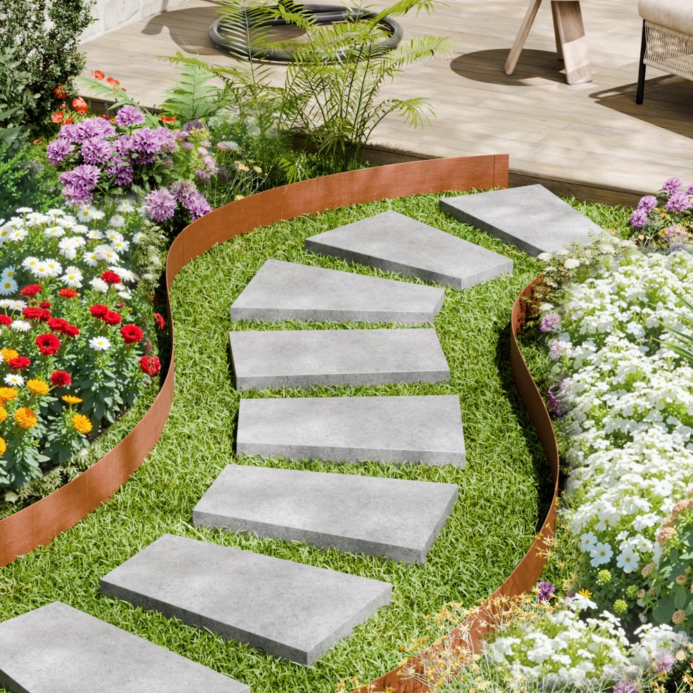 VEVOR Steel Landscape Edging, 10 Packs 1016 x 114.3 mm Weather-Resistant & Pre-Rust Metal Landscape Edging, Bendable Garden Edging Border, Heavy Duty Lawn Edging, Flower Bed Yard Pathway Divider