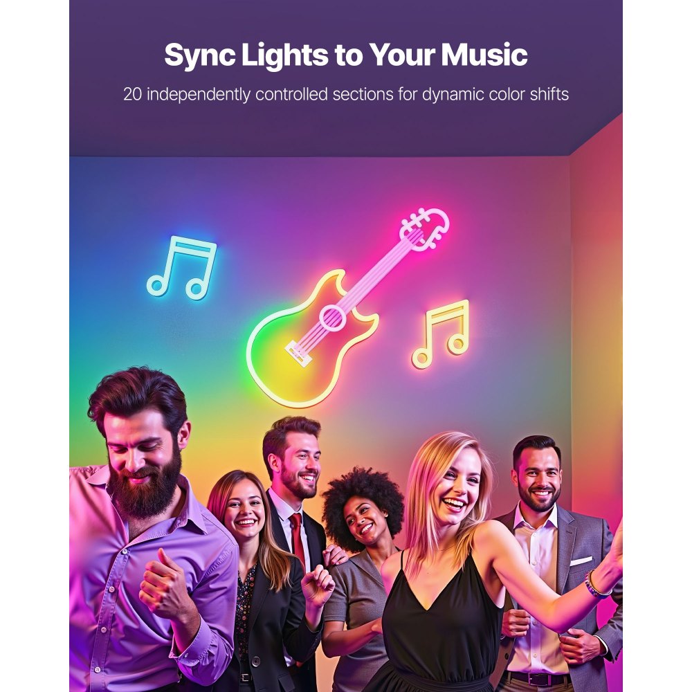 VEVOR LED Neon Rope Light, 16.4 ft, Flexible RGB-IC LED Strip Light, Control with App/Remote, Works with Alexa & Google Assistant, Music Syncing, Custom DIY Neon Flex Lights, for Bedroom Gaming Indoor