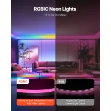 VEVOR LED Neon Rope Light, 16.4 ft, Flexible RGBIC LED Strip Light, Control with App/Remote, Works with Alexa & Google Assistant, Music Syncing, Custom DIY Neon Flex Lights, for Bedroom Gaming Indoor