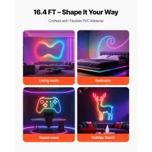 VEVOR LED Neon Rope Light, 16.4 ft, Flexible RGBIC LED Strip Light, Control with App/Remote, Works with Alexa & Google Assistant, Music Syncing, Custom DIY Neon Flex Lights, for Bedroom Gaming Indoor