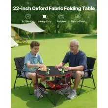 Folding Portable Camping Table Oxford Outdoor Picnic RoundTable 4 Cup Holders
