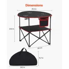 Folding Portable Camping Table Oxford Outdoor Picnic RoundTable 4 Cup Holders