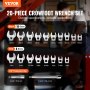 VEVOR Crowfoot Wrench Set, 3/8" Drive 20-Piece Crows Foot Wrench Set with 2 Extension Bars and EVA Tool Organizer, SAE 3/8"-7/8" and Metric 10-22 mm, 40CR Material and Mirror Chrome Finish