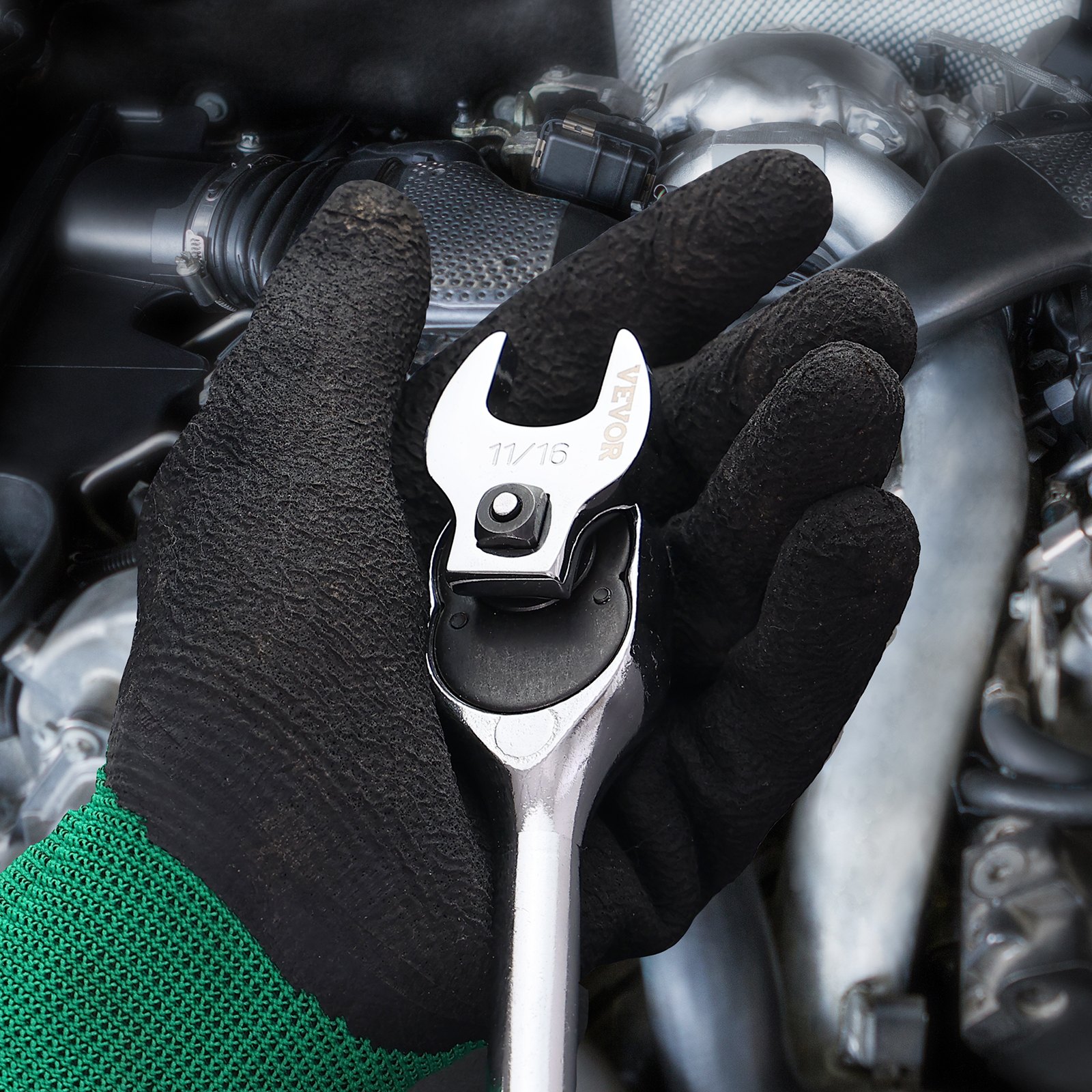 VEVOR Crowfoot Wrench Set, 3/8" Drive 20-Piece Crows Foot Wrench Set with 2 Extension Bars and EVA Tool Organizer, SAE 3/8"-7/8" and Metric 10-22 mm, 40CR Material and Mirror Chrome Finish