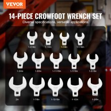 VEVOR Crowfoot Wrench Set, 1/2" Drive 14-Piece SAE (1-1/16" - 2") Crows Foot Wrench Set with Storage Tray, 40CR Material with Laser Etched Sizing, for Mechanical Maintenance or Repairs
