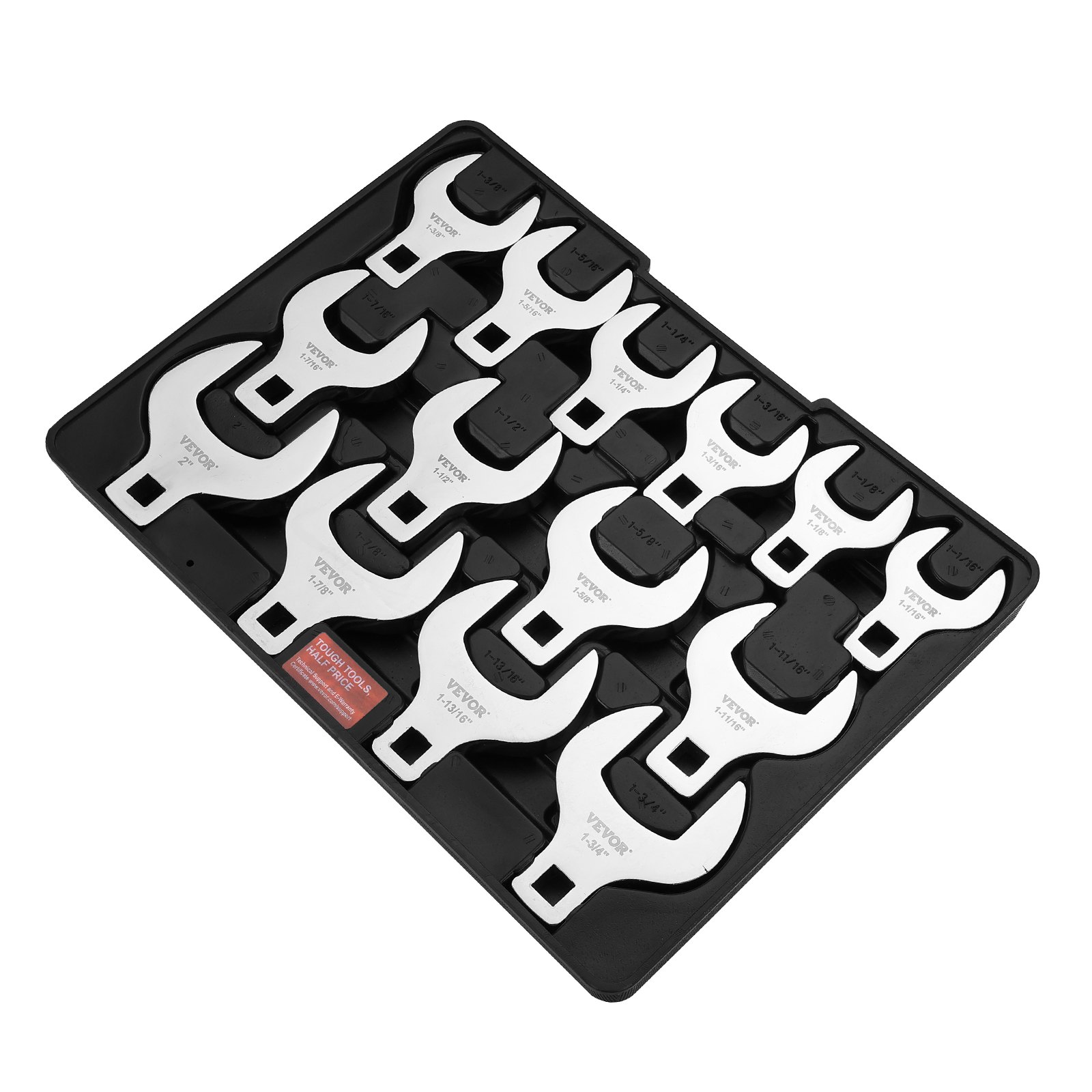 VEVOR Crowfoot Wrench Set, 12.7mm Drive 14-Piece SAE (1-1/16" - 2") Crows Foot Wrench Set with Storage Tray, 40CR Material with Laser Etched Sizing, for Mechanical Maintenance or Repairs