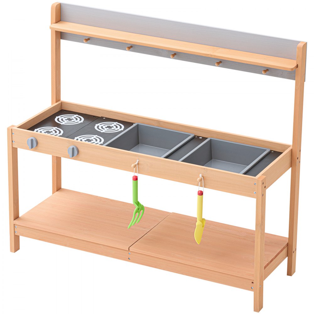 VEVOR Mud Kitchen for Kids, Wooden Toy Play Kitchen Set with Accessories, Outdoor Grocery Store Playset, Pretend Play Outdoor Kitchen for Boys and Girls, Toddler Play Kitchen with Stoves and Sink
