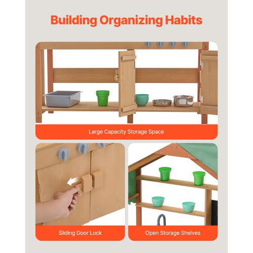 Cocina Exterior Niños Cocina De Barro Para Niños, Juego De Cocina De Madera, Juego De Supermercado Para Niños Y Niñas, Cocina De Juego Con Estufas, Fregadero, Grifo, Pizarra, Ollas Y Accesorios Mud