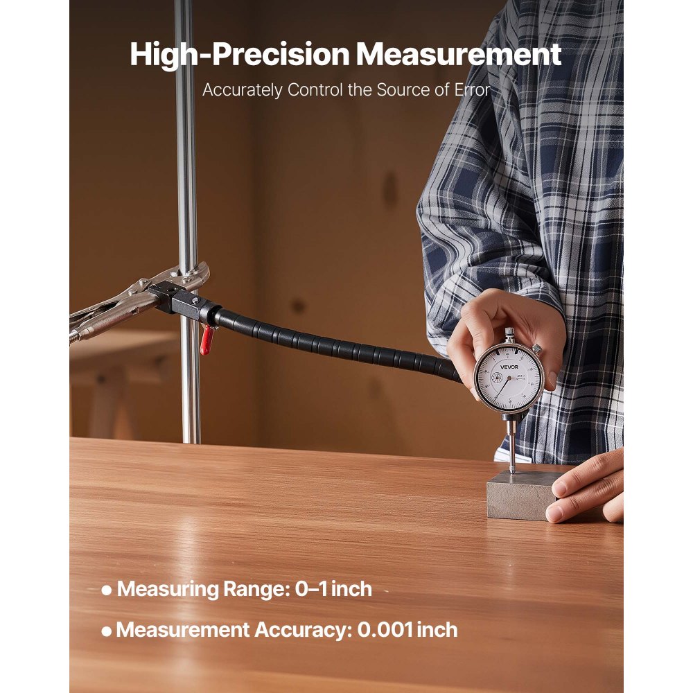 VEVOR Dial Test Indicator with 360° Flexible Arm and 360° Locking Pliers, 0.03 mm Accuracy, 0-25.4mm Range, Professional for Machine Set-Up, Narrow Area Measurement, Storage Case