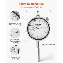 VEVOR Dial Test Indicator with Dual Rod Stand and Storage Case, 0.001 inch Accuracy, 0-1 inch Range, Fine Adjustable Long Arm, Non-Magnetic Centering Rods for Machine Set-Up, Narrow Area Measurement