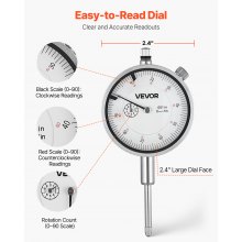 VEVOR Dial Test Indicator with Metal Base, 0.001 inch Accuracy, 0-1 inch Range, Easy to Read Large Dial, Professional for Narrow Area Measurement, Industrial Machining & Inspection, Precision Testing