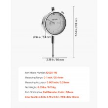 VEVOR Dial Test Indicator, 0.001 inch Accuracy, 0-1 inch Measuring Range, Easy to Read Large Dial, Professional for Internal Diameter Measurement, Runout Detection, Flatness Inspection
