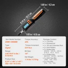 VEVOR Digital Torque Screwdriver, 1/4" Drive Screwdriver Torque Wrench, Electrician Torque Screwdriver with LCD, 2.65-70.67 in-lbs Torque Range, 0.01 N.m Increment Torque Screwdriver with Bits & Case
