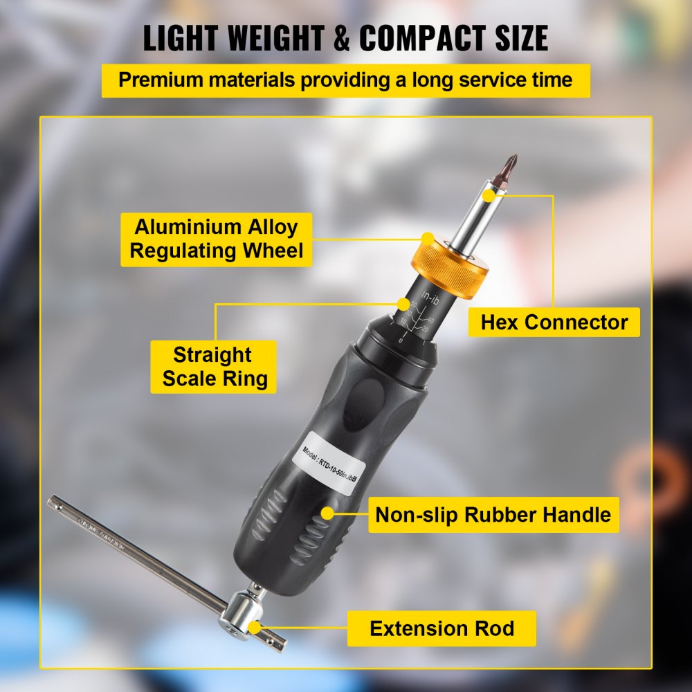 VEVOR Adjustable Torque Screwdriver 1/4" Hex 10-50 in/lb w/5 in-lb Increment